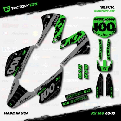 Gray & Green Slick Racing Graphics Kit fits 05-13 Kawasaki Kx100 kx 100 decal - Image 1 of 3