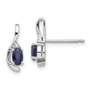 14K Solid White Gold Blue Sapphire Diamond Dangle Earrings - Picture 1 of 5