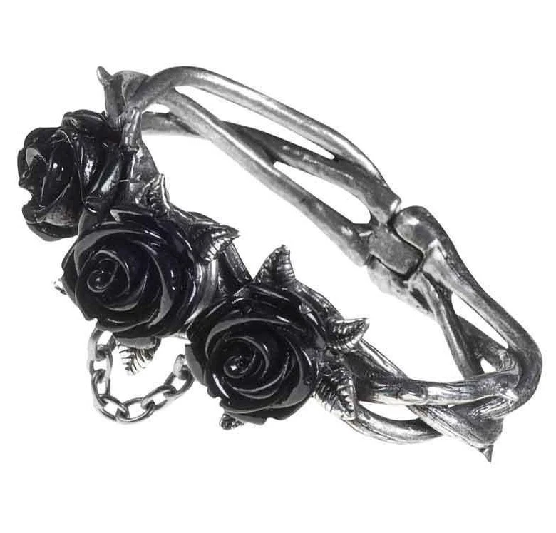Pulsera Alquimia Gótica Tres Rosas Negras Salvajes Vid Espinosa Cierre Magnético A125 Foto 1 de 4