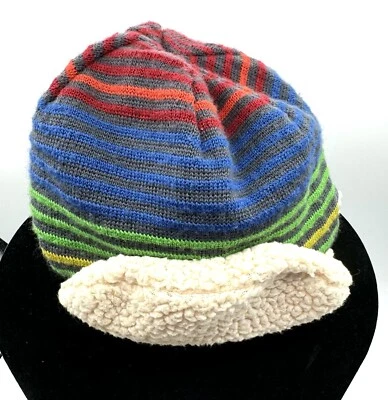 REI Niño Pequeño 12-24 Meses Multicolor Rayas Sherpa Forrado Sombrero Orejeras Trampero Foto 1 de 4