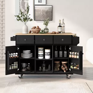 Carro de isla de cocina de madera con almacenamiento mesa rodante de cocina encimera hoja gota - Imagen 1 de 9
