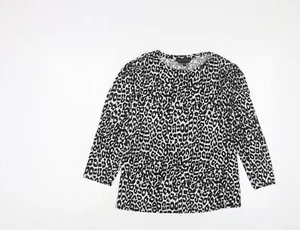 Dorothy Perkins Womens Black Animal Print Cotton Basic T-Shirt Size 12 Roll Neck - Picture 1 of 10