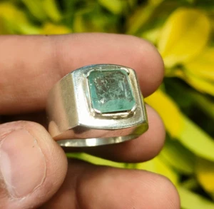 Natural Emerald Stone Sawati Emerald Birthstone Match Ring Sterling Silver Ring - Picture 1 of 6