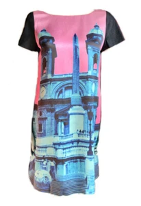 BNWT Moschino Cheap and Chic Dress Blue & Pink Graphic Print Size UK 12 IT 44 - Picture 1 of 12