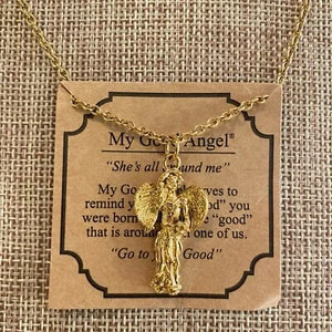 My Good Angel Necklace Shes All Around Me Wings Pendant Gold Tone 6571 - Picture 1 of 10