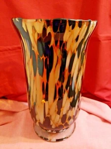 Made In Poland Handmade Black & Yellow Art Glass Vase 10" Tall - Picture 1 of 6