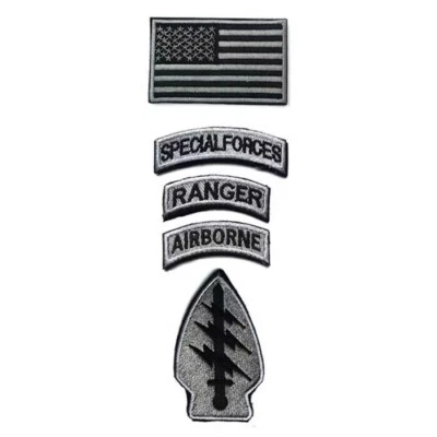 4Pcs US Army Special Forces Group Airborne SFGA SF Ranger TOP Hook Patch Gray - Image 1 of 2