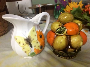 Inarco Orange Spice Ceramic Sugar Bowl Butterfly Creamer Pitcher MCM 2 vintage - Picture 1 of 10