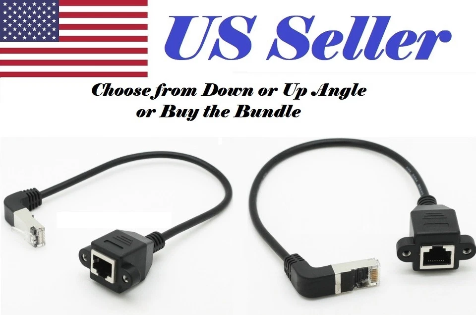 RJ45 Male Up / Down Angled to Female Panel Mount Ethernet LAN Network Cable - Image 1 of 1