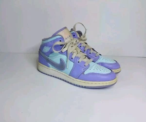 Nike Air Jordan 1 Mid Purple Aqua Sneakers Size UK 4 Nice Used Condition 2021 - Picture 1 of 9