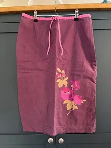 LAURA ASHLEY bestickte Krawatte Rock Größe 12 Leinen Himbeerrosa Blumenmuster - Bild 1 von 6
