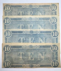1864 $10 Stati Confederati d'America T-68 4 consecutivi SN - Foto 1 di 2