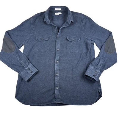John W Nordstrom XL Supima Cotton Flannel Shirt Elbow Patch Button Up Blue - Image 1 of 4