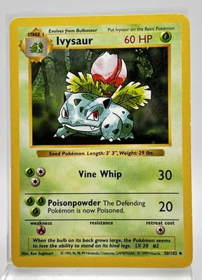 Ivysaur 30/102 Shadowless Pokémon Card Base Set 1999 LP - Image 1 of 2