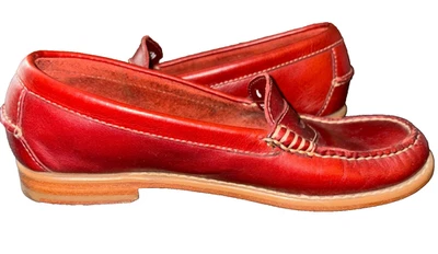 L.L. Mocasines Bean Signature Penny para mujer talla 6 M mocasín de cuero rojo cosido a mano Foto 1 de 4