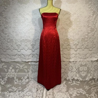 Jessica McClintock Vestido de noche vintage rojo satinado sin tirantes!  Foto 1 de 4