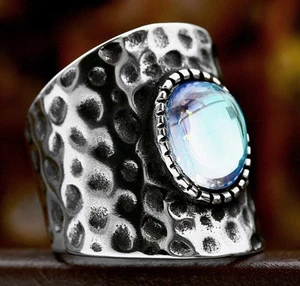Anillo de boda vintage con incrustación de piedra azul de acero inoxidable para hombre anillo de joyería retro - Imagen 1 de 1