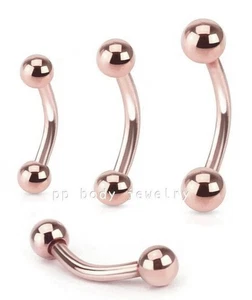 Rotvergoldeter Chirurgenstahl gebogener Barbell Augenbrauenring 16 g 7/16 Zoll einteilig - Bild 1 von 3