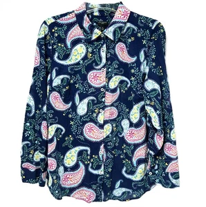 Camicia donna Talbots taglia media petite manica lunga con bottoni in paisley navy - Foto 1 di 7