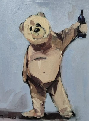JOSE TRUJILLO Oil Painting IMPRESSIONISM Collectible ORIGINAL Party Bear Signed - image 1 of 4