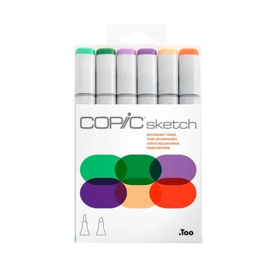 Set of 6 Copic Sketch Secondary Tones Alcohol Markers Brush & Chisel - image 1 of 2