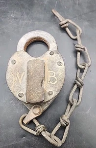 Candado de ferrocarril Wilson Bohannon de colección #115 bloqueo WB con cadena firmado NYCS c1886 - Imagen 1 de 13