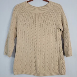 Talbots 3/4 sleeve cable knit cotton sweater size S beige, classic, minimalist - Picture 1 of 7