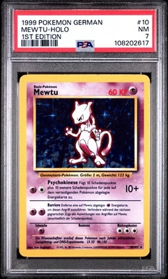 1999 Pokemon Game #10 Mewtu Mewtwo 1st Edition Base Set Holo German Card PSA 7 - Image 1 of 2