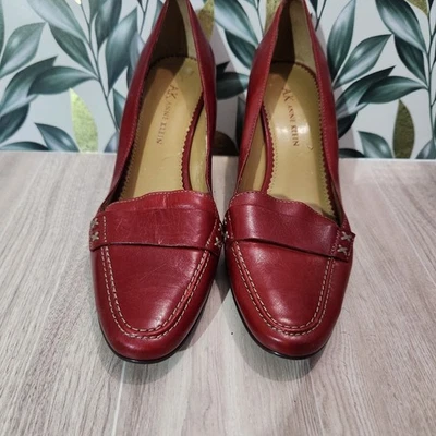 Anne Klein Women’s Red Leather Loafer Heels Size 6 Classic Career Shoes Corpcore - Image 1 of 4