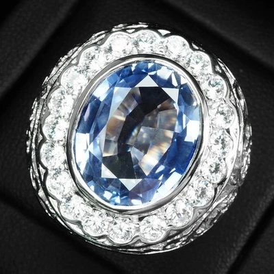925 Sterling Silver White Gold Rings Radiant Cornflower Blue Sapphire 12.10Ct - Image 1 of 4