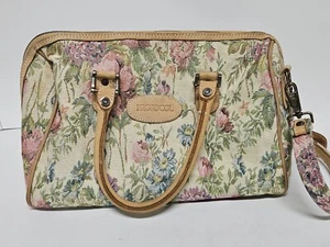 Vintage Protocol Floral Tapestry Leather Weekender Carry-On Luggage Bag - Picture 1 of 9
