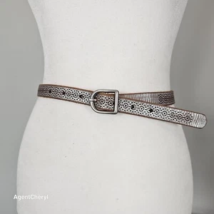 American Eagle Outfitters 33" M Silver Metallic Genuine Leather Belt Perforated - Picture 1 of 16