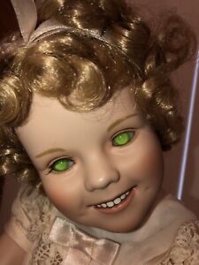 Green Eyes Little Miss Shirley Porcelain Shirley Temple Doll Bear Danbury w/Box