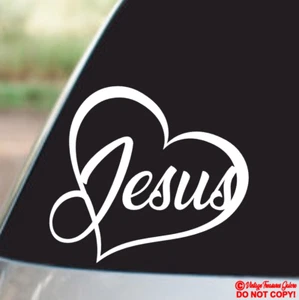 JESUS HEART Vinyl Decal Sticker Car Window Wall Bumper God Love Christ Bible Jdm - Picture 1 of 2