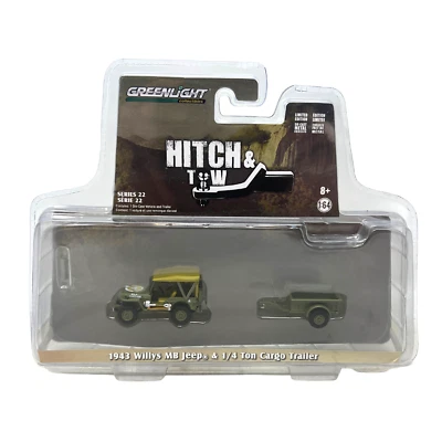 Greenlight Hitch & Tow 1943 Willys MB Jeep & 14 Ton Cargo Trailer 1:64 Diecast — 第 1/3 张图片