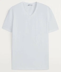 ZARA 'Basic Slim Fit S-t-r-e-t-c-h' Men's Short Sleeve V-Neck T-Shirt S Wht NWT! - Picture 1 of 8
