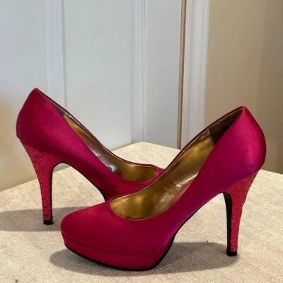 G.21 Hot Pink Plataforma Nylon Bombas con Lentejuelas 4” Tacones 8 Foto 1 de 4