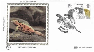 Lizard Marine Iguana Charles Darwin Scientist GB UK Gold Benham Silk FDC 1982 - Picture 1 of 2