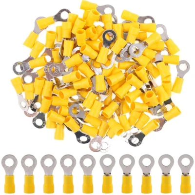 100Pcs Yellow Insulated Terminals Ring 1/4" 12-10AWG Wire Crimp Connectors - Image 1 of 4