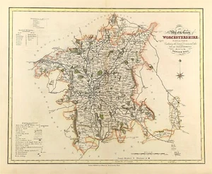 Worcestershire map 1833 towns, gentleman houses election poll reform bill  - Picture 1 of 5