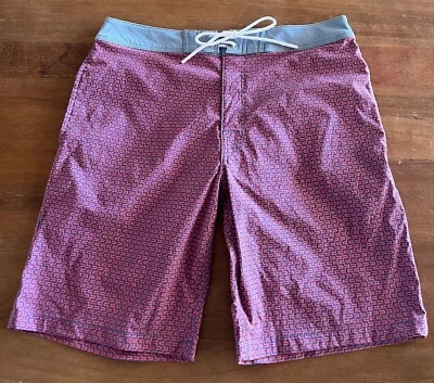 J Crew Board Shorts Men Sz 30 Blue The Original Swimwear Geometric Pattern - Image 1 of 4