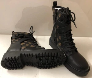 GUESS DAMEN ORANA 4G LOGO KAMPFSTIEFEL IN SCHWARZ/BRAUN UK 6 US GRÖSSE 8,5 - Bild 1 von 8