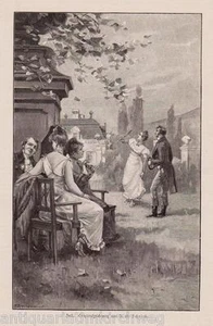 Vornehmer Herr + Dame spielen Federball. Holzstich erschienen im Jahr 1897 - Bild 1 von 1