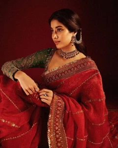 ETHNIC PURE ORGANZA SILK SAREE WITH DESIGNER BLOUSE FOR WEDDING AND PARTY WEAR - Picture 1 of 11