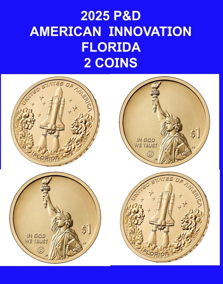 2025 P&D AMERICAN INNOVATION "FLORIDA" JUEGO DE 2 MONEDAS SIN CIRCULAR Foto 1 de 1