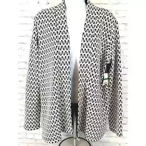 Kim Rogers Jacke Cardigan Business Large schwarz und elfenbein geometrisches Design neu mit Etikett - Bild 1 von 8