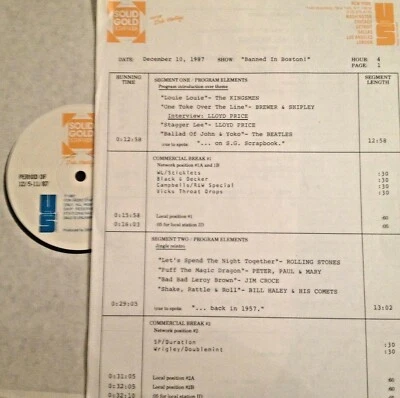 RADIO SHOW: BANNED IN BOSTON 12/10/87 KINGSMEN, JIM CROCE, LLOYD PRICE, BEATLES - Image 1 of 2