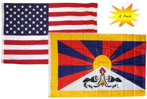2x3 2'x3' Großhandel Set (2er Pack) USA Amerika & Tibet Länder Flagge Banner - Bild 1 von 4