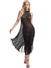 Woman See-through Transparent Mesh Dress Lingerie Sexy Halter Neck Midi Dress