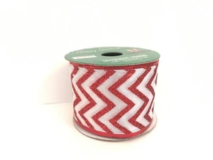 2X Cinta de alambre decorativa Chevron roja y blanca de Navidad de 18 pies 2,5 pulgadas de ancho - Imagen 1 de 4